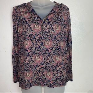 NWT Lucky Brand purple paisley pattern long sleeve blouse
